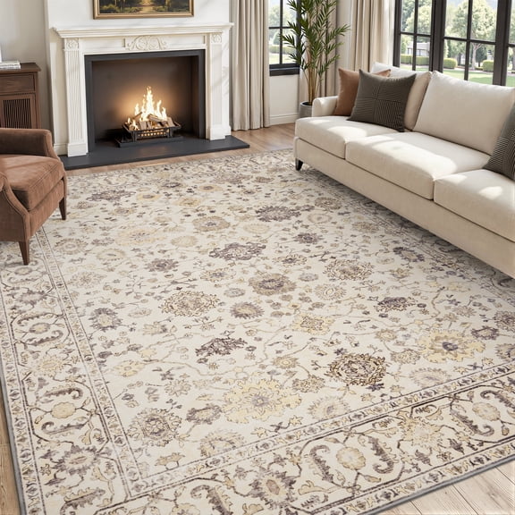SIXHOME 8'x10' Area Rugs for Living Room Rugs for Bedroom Vintage Soft Floral Area Rug Washable Botanical Printed Carpet Non Slip Oriental Rug for Dining Room and Farmhouse Home Decor Beige