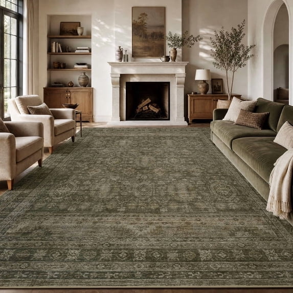 SIXHOME 8'x10' Area Rugs for Living Room Vintage Area Rug Machine Washable Neutral Rugs Green