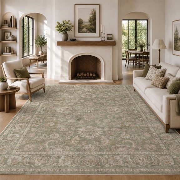 SIXHOME 8'x10' Area Rugs for Living Room Farmhouse Floral Area Rug Machine Washable Neutral Rugs Green