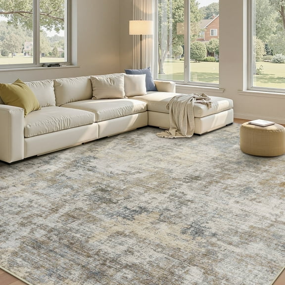 SIXHOME 8'x10' Washable Non-Slip Area Rug, Modern Abstract Taupe Gray Rugs, Ultra-Soft Indoor Farmhouse Carpet for Living Room, Bedroom, Dining Room