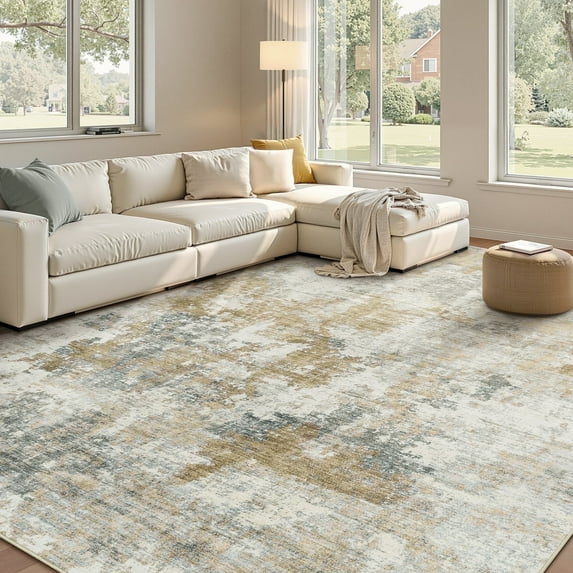 SIXHOME 8'x10' Washable Non-Slip Area Rug, Modern Abstract Light Tan Rugs, Ultra-Soft Indoor Farmhouse Carpet for Living Room, Bedroom, Dining Room