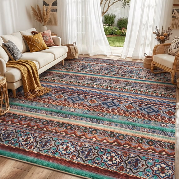SIXHOME 8'x10' Tribal Geometric Area Rug Large Indoor Carpet for Living Room Bedroom Dining Room Boho Decor Green