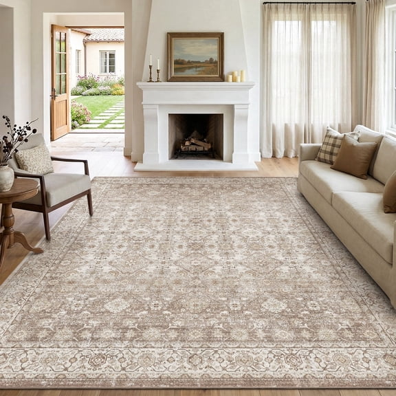 SIXHOME 12'x15' Area Rugs for Living Room Washable Rugs Ombre Vintage Floral Living Room Rug Aesthetic Carpet Soft Large Rugs for Bedroom Dining Room Office Retro Home Decor Taupe