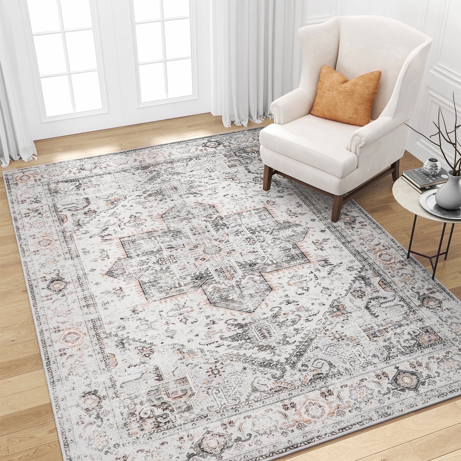 Gray Rectangular Washable Synthetic Area Rug 9' x 12'