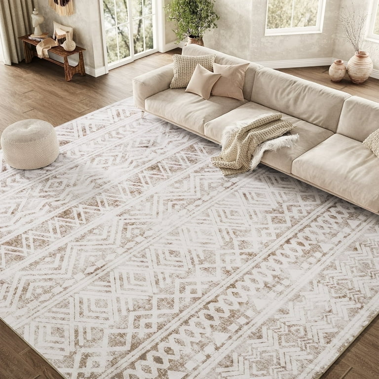 9’ x 12’ Tan and Gray Boho Chic Area Rug 9’ x 12’ Tan and Gray Boho Chic Area Rug