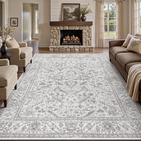 SIXHOME 9'x12' Area Rugs for Living Room Washable Rugs Carpet Vintage Traditional Rugs for Bedroom Dinning Room Office Soft Non Slip Large Area Rug Retro Home Decor Light Gray