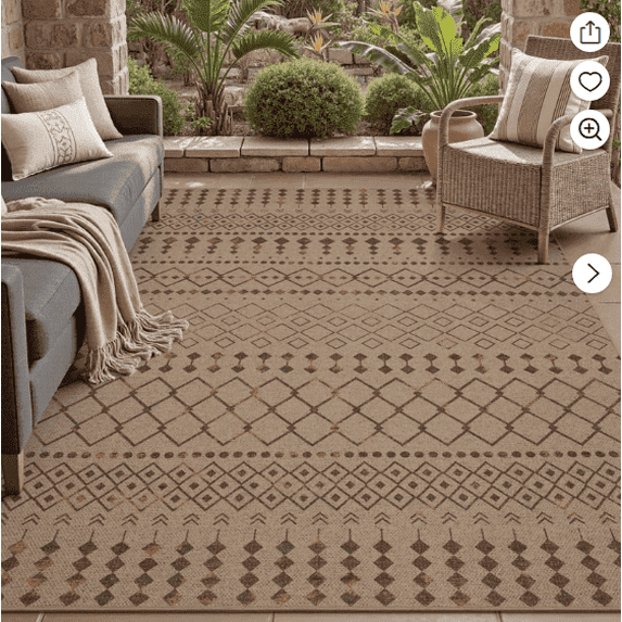 SIXHOME Outdoor Rugs 5'x7' Patio Porch, Traditional Vine Pattern Indoor Outdoor Rug, Balcony RV Garden Carpet Brown