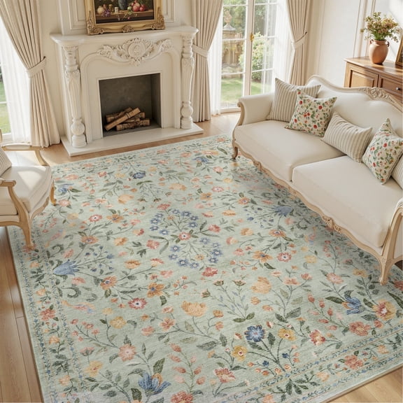 SIXHOME 9'x12' Area Rugs for Living Room Rugs for Bedroom Vintage Soft Floral Area Rug Washable Botanical Printed Carpet Non Slip Oriental Rug for Dining Room and Farmhouse Home Decor