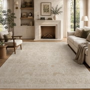 SIXHOME 9x12 Area Rugs for Living Room Farmhouse Floral Area Rug Machine Washable Neutral Rugs Beige