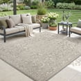 thumbnail image 1 of SIXHOME 9'x12' Outdoor Rug, Farmhouse Medallion Patio Rug, Indoor Outdoor Polypropylene Weave Textured Carpet, Water-Resistant, Quick-Dry Rug for Porch, Balcony, RV, Garden, Neutral Gray, 1 of 8