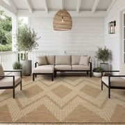 SIXHOME Outdoor Rugs 8'x10', Bohemian Modern Patio Rug, Indoor Outdoor Polypropylene Weave Textured Carpet for Porch, Balcony, RV, Garden, Neutral Brown