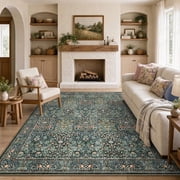 SIXHOME Vintage Floral Area Rugs Washable Rugs for Living Room Soft Non Slip Low Pile Carpet 5'x7' Rug for Bedroom Dining Room Indoor Home Decor Dark Green