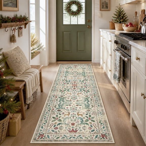 SIXHOME Christmas 2'x6'Runner Rugs Soft Machine Washable Christmas Rug with Non-Slip Sponge Backing Lightweight Holiday Rug for High Traffic Areas Festive Christmas Home Decor