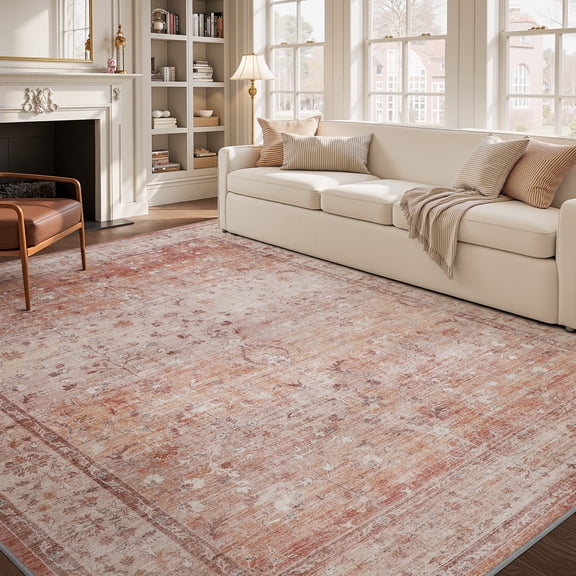 SIXHOME 5'x7' Area Rugs for Living Room Washable Rugs Vintage Distressed Oriental Soft Carpet Rugs for Bedroom Dining Room Office Home Decor Pink