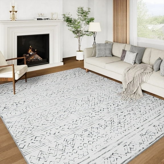 SIXHOME Area Rugs For Living Room 8'x10' Washable Super Soft Carpet Moroccan Boho Nonslip Indoor Rug for Bedroom Dining Room Office Neutral Foldable Floor Rug Grey