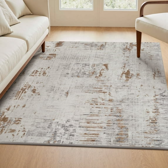 SIXHOME 4'x6' Area Rugs for Living Room Modern Abstract Area Rugs Machine Washable Rugs Soft Neutral Carpet Rugs for Bedroom Kitchen Entrance Aesthetic Home Decor Non Slip Rug Brown