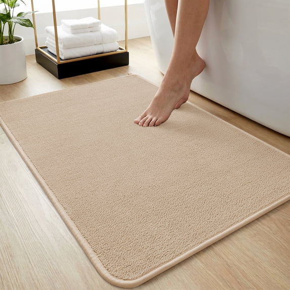 SIXHOME Knitted Loop Plush Bath Mat Soft Absorbent 20"x32" Bathroom Rug with Non-Slip Backing Quick Dry Machine Washable Bath Rug Beige