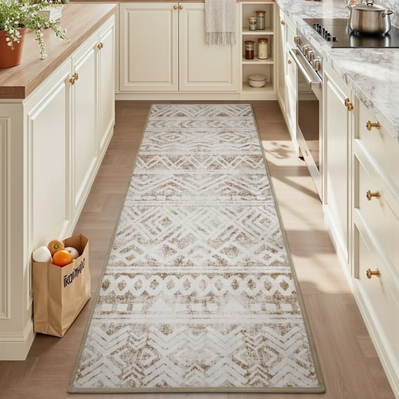 SIXHOME Boho Runner Rug 3'x7' Washable Hallway Runner Rug Soft Neutral Geometric Moroccan Rug Runner for Entryway Kitchen Laundry Room Bedroom with Non Slip Rubber Backing
