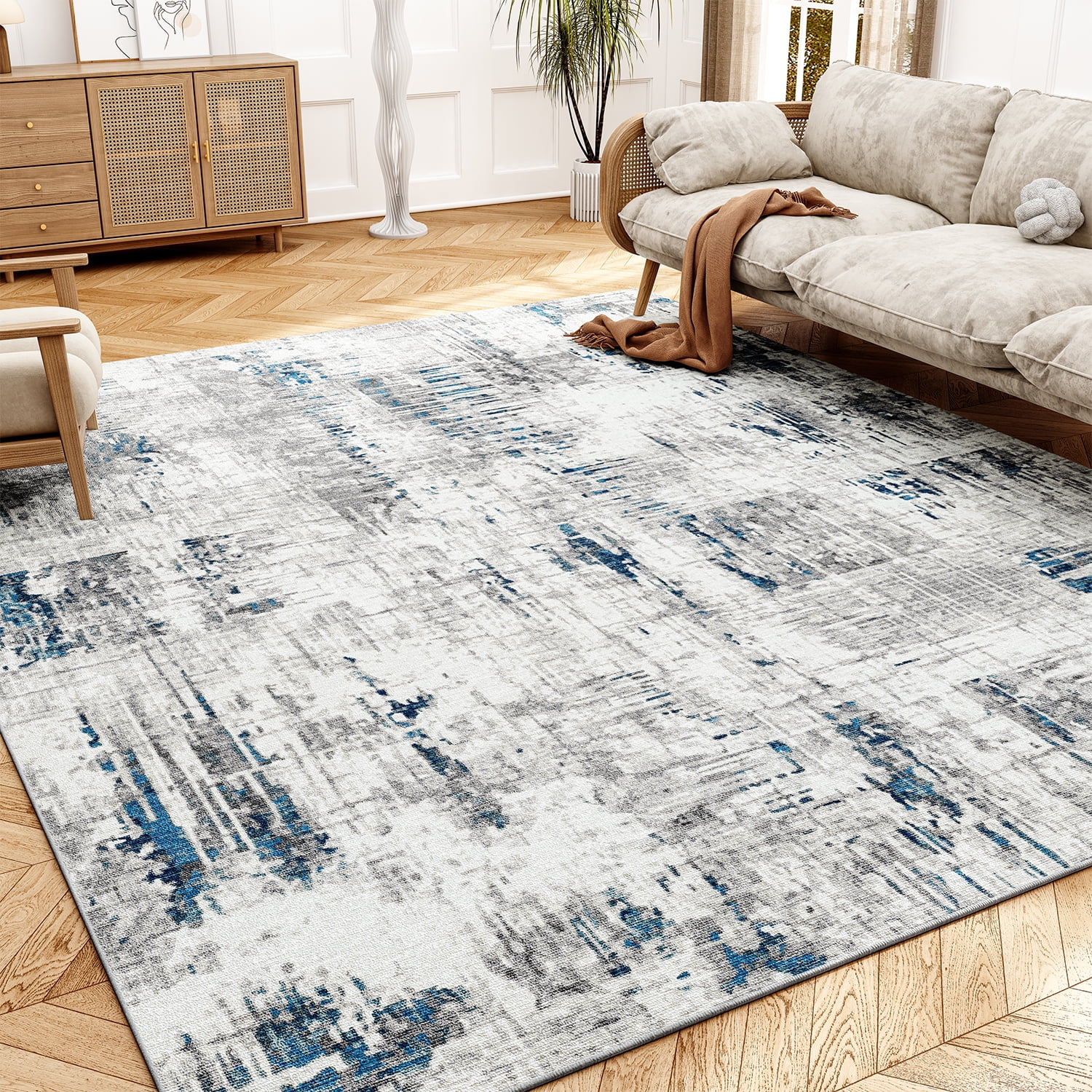 SIXHOME 5'x7' Area Rugs for Living Room Modern Abstract Area Rugs Machine  Washable Rugs Distressed Rugs Bedroom Dining Room Kitchen Carpet Grey