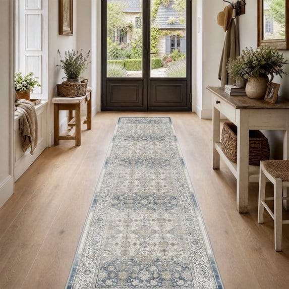 SIXHOME 2'x6' Runner Rug for Living Room Vintage Distressed Carpet Soft Low Pile Large Rug for Bedroom Dining Room Office Retro Indoor Home Decor Blue