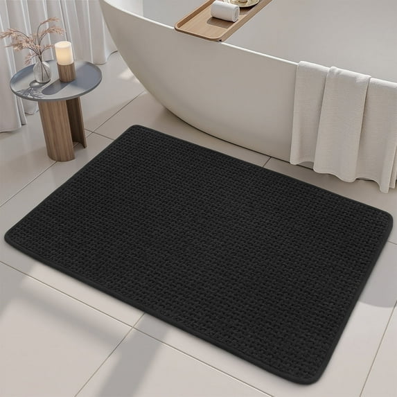 SIXHOME Bathroom Rugs Non Slip Bath Mat Chenille Soft Absorbent Quick Dry Bath Rugs for Bathroom Floor with Rubber Backing Machine Washable Bathmat Boho Bathroom Decor 17"x40" Black