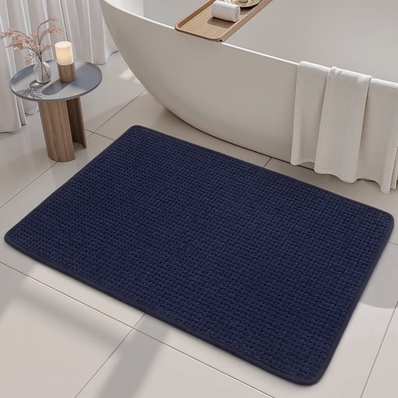 SIXHOME Bathroom Rugs Non Slip Bath Mat Chenille Soft Absorbent Quick Dry Bath Rugs for Bathroom Floor with Rubber Backing Machine Washable Bathmat Boho Bathroom Decor 17"x24" Navy
