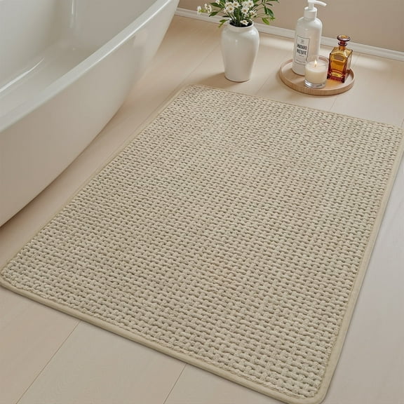SIXHOME Bathroom Rugs Non Slip Bath Mat Chenille Soft Absorbent Quick Dry Bath Rugs for Bathroom Floor with Rubber Backing Machine Washable Bathmat Boho Bathroom Decor 17"x24" Beige