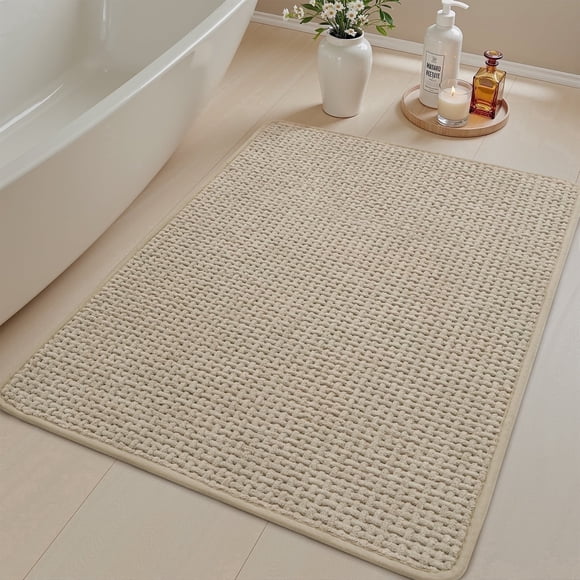 SIXHOME Bathroom Rugs Non Slip Bath Mat Chenille Soft Absorbent Quick Dry Bath Rugs for Bathroom Floor with Rubber Backing Machine Washable Bathmat Boho Bathroom Decor 20"x32" Beige