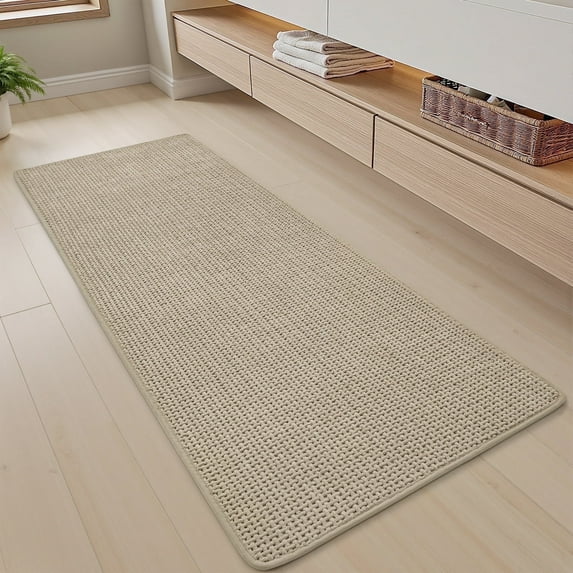 SIXHOME Bathroom Rugs Non Slip Bath Mat Chenille Soft Absorbent Quick Dry Bath Rugs for Bathroom Floor with Rubber Backing Machine Washable Bathmat Boho Bathroom Decor 24"x71" Beige