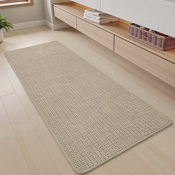 SIXHOME Bathroom Rugs Non Slip Bath Mat Chenille Soft Absorbent Quick Dry Bath Rugs for Bathroom Floor with Rubber Backing Machine Washable Bathmat Boho Bathroom Decor 17"x59" Beige