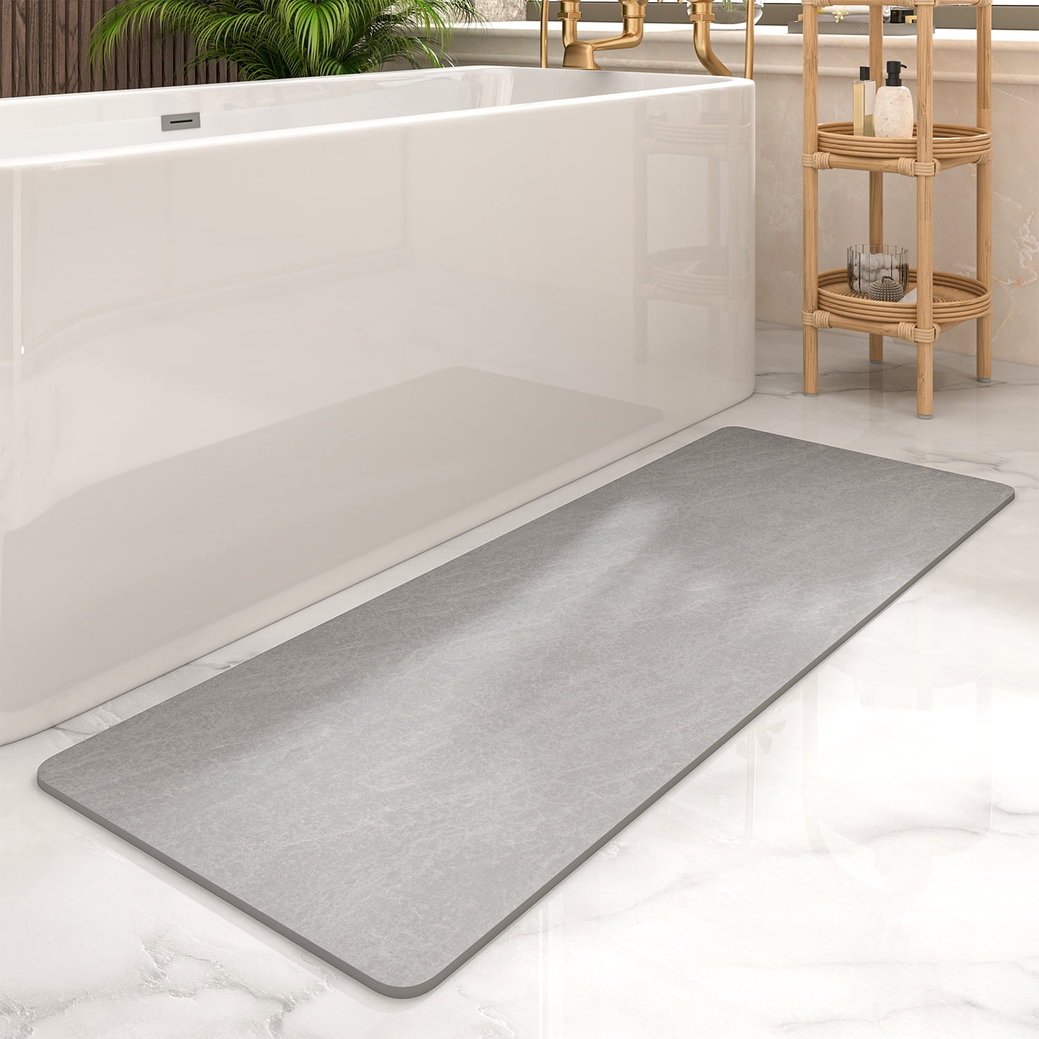 COCOER Non Slip Bath-Mat, Super Absorbent Washable Thin Bathroom Mats for  Bathroom with Rubber Backing, Fit Under Door Rugs 17x28 Gray