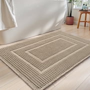 SIXHOME Waffle Bath Mat for Bathroom, Soft Absorbent Non Slip Bathroom Rug with Rubber Backing, Machine Washable, Boho Tassel, 18"x30" Brown
