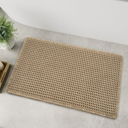 SIXHOME Bathroom Rugs Mat Waffle Bath Rug Super Absorbent Non Slip Bath Mat Machine Washable Rubber Backed Bathroom Mat with Tassels Ultra Soft Boho Bathroom Decor 17" x 24" Brown