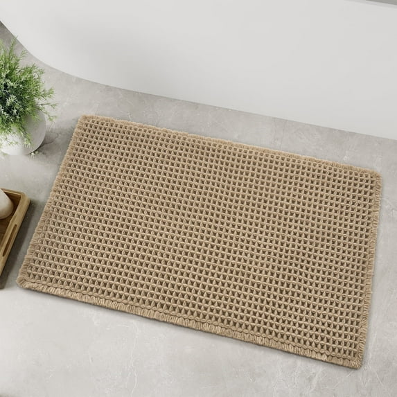 SIXHOME Bathroom Rugs Mat Waffle Bath Rug Super Absorbent Non Slip Bath Mat Machine Washable Rubber Backed Bathroom Mat with Tassels Ultra Soft Boho Bathroom Decor 24" x 36" Brown