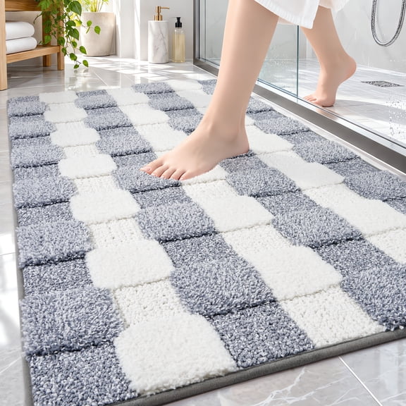 SIXHOME Bathroom Rugs 16"x24" Non Slip Bath Mat Luxury Plush Checkered Bath Rugs Soft Absorbent Bath Mats for Bathroom Floor Gray