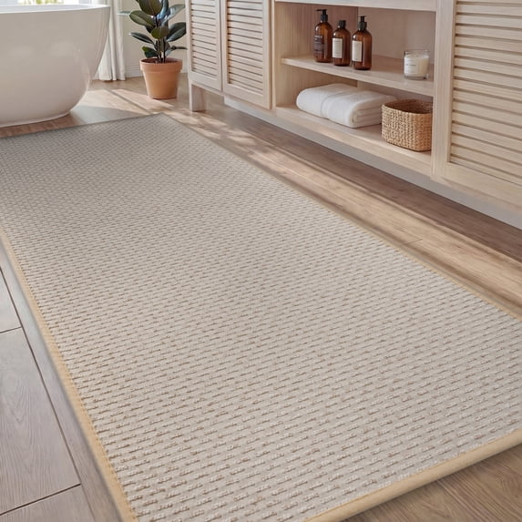 SIXHOME Bathroom Rugs Non Slip Rubber Backing Bath Mat Super Absorbent Bath mat Thin Soft Quick Dry Bath Runner Machine Washable Farmhouse Bathroom Mats Fits Under Door 20"x70" Beige