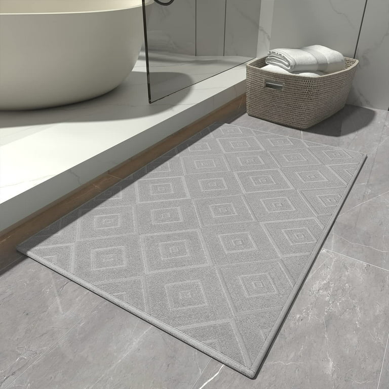 SIXHOME Bathroom Rugs Non Slip Soft Absorbent Terrycloth Bath Rugs and Mats  Thin Bathroom Rugs Fit Under Door Gray Bath Mat with Rubber Backing Machine  Washable Low Profile Bathroom Mat 17x28 