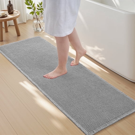 SIXHOME Bathroom Rugs Waffle Bathroom Runner 2' x 6' Super Soft Absorbent Non Slip Bath Mat Beside Tub Rubber Backed Machine Washable Bathroom Rugs with Tassels Boho Bathroom Decor Gray