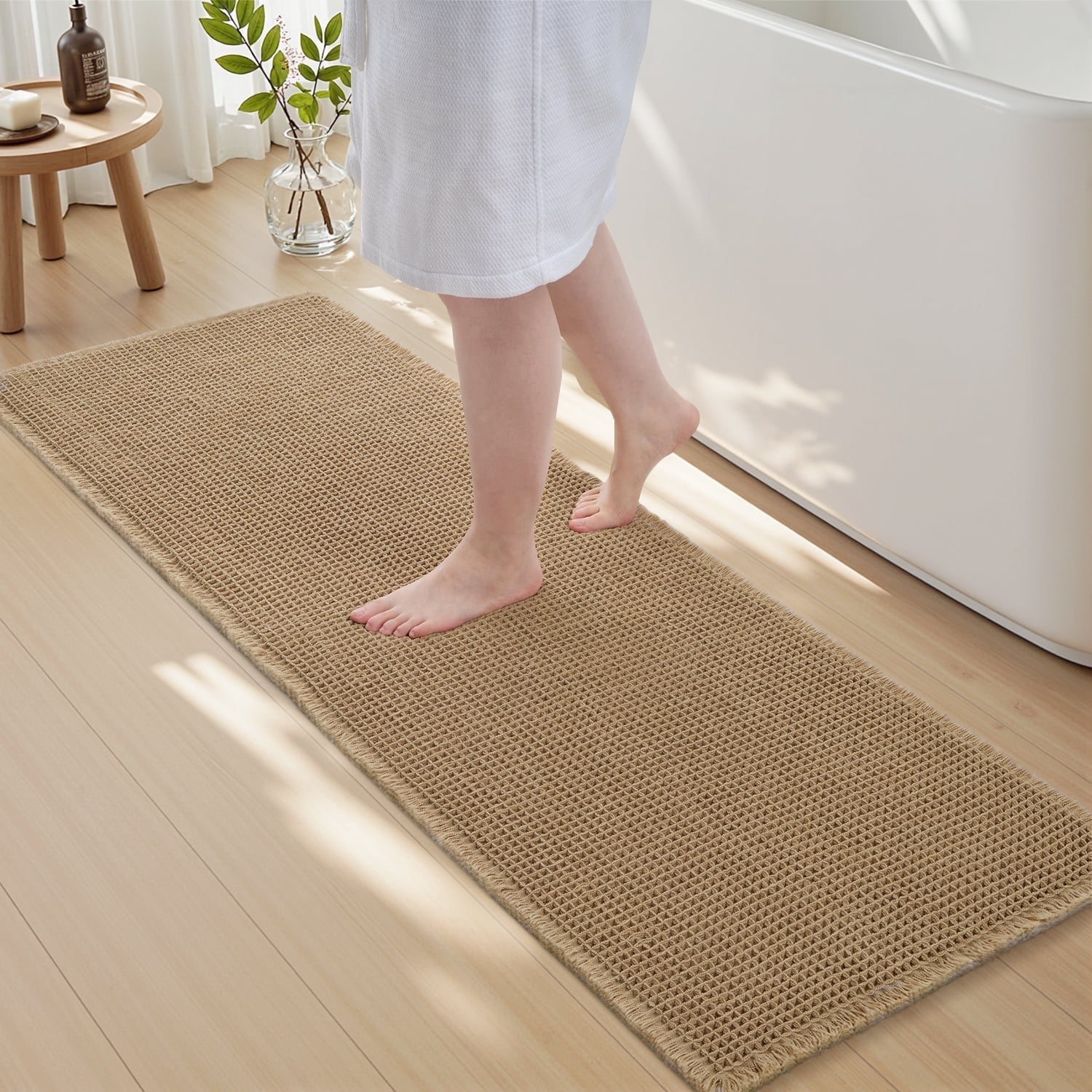 SIXHOME Bathroom Rugs Waffle Bathroom Runner 2' x 6' Super Soft Absorbent Non Slip Bath Mat Beside Tub Rubber Backed Machine Washable Bathroom Rugs with Tassels Boho Bathroom Decor Brown - Walmart.com