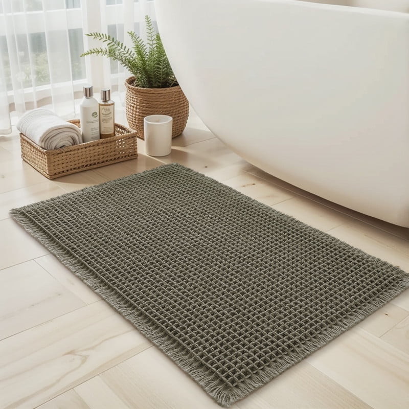 SIXHOME Bathroom Rugs Soft Bath Mat Waffle Style Absorbent Bath Mats for Bathroom Floor Boho Non Slip Bathroom Rug Washable Large Bathroom Rugs and Mats 24" x 36" Green