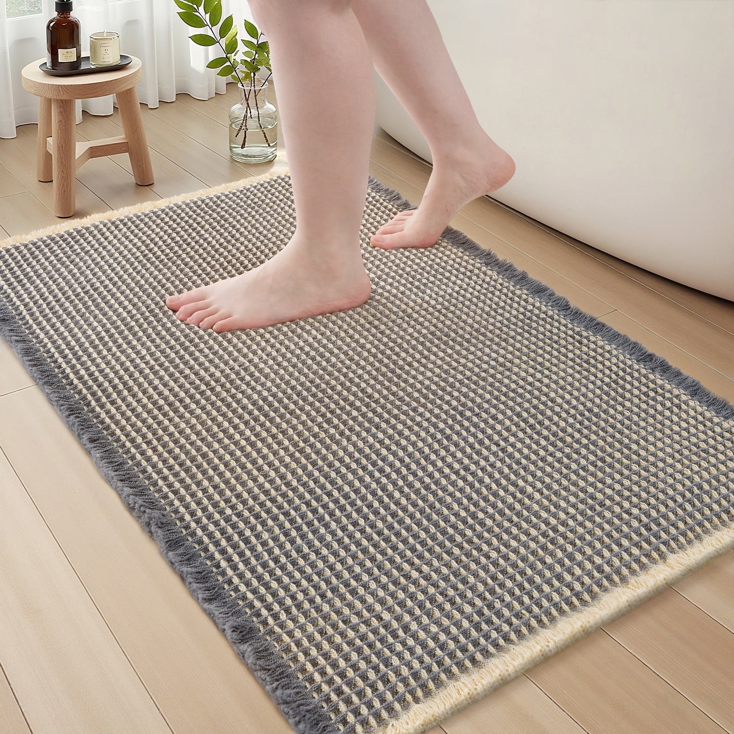 SIXHOME Bathroom Rugs Waffle Bath Rug Super Soft Absorbent Non Slip Bath Mat Beside Tub Rubber Backed Machine Washable Bathroom Rugs with Tassels Boho Bathroom Decor 18" x 30" Blue - Walmart.com