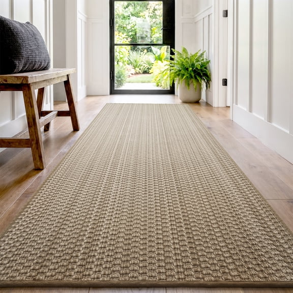 SIXHOME 2'x6' Runner Indoor Door Mat Welcome Mat Non Slip Woven Texture Low Profile Dirt Traper Entryway Runner Rug for Inside Entry Garage Kitchen Hallway Patio Beige