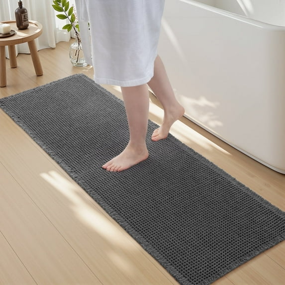 SIXHOME Bathroom Rugs Waffle Bathroom Runner 2' x 6' Super Soft Absorbent Non Slip Bath Mat Beside Tub Rubber Backed Machine Washable Bathroom Rugs with Tassels Boho Bathroom Decor Dark Gray
