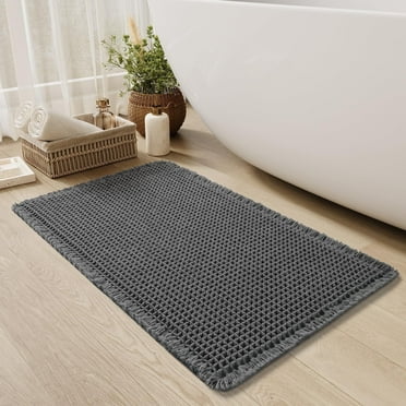 MontVooRugs Bathroom Rugs Waffle Bath Rug Super Soft Absorbent Non Slip Bath Mat Beside Tub Rubber Backed Machine Washable Bathroom Rugs with Tassels Boho Bathroom Decor 17" x 24"