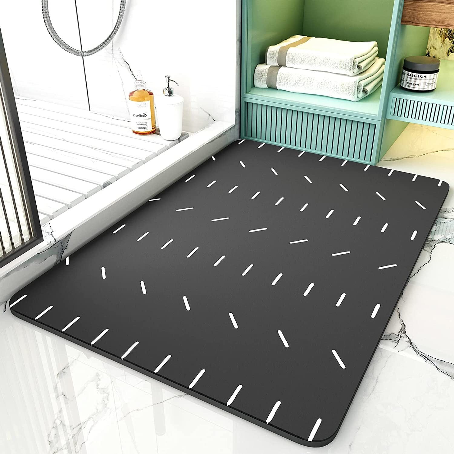 SIXHOME Black Bathroom Rugs Super Absorbent Non Slip Quick Dry Bath Mat