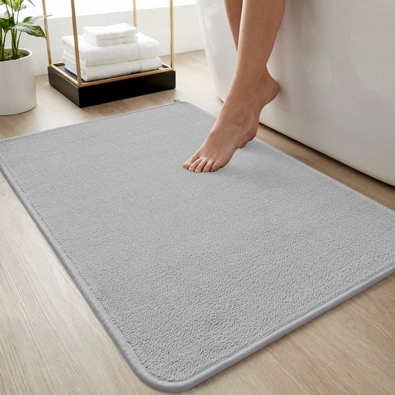 SIXHOME Knitted Loop Plush Bath Mat Soft Absorbent 17"x24" Bathroom Rug with Non-Slip Backing Quick Dry Machine Washable Bath Rug Gray