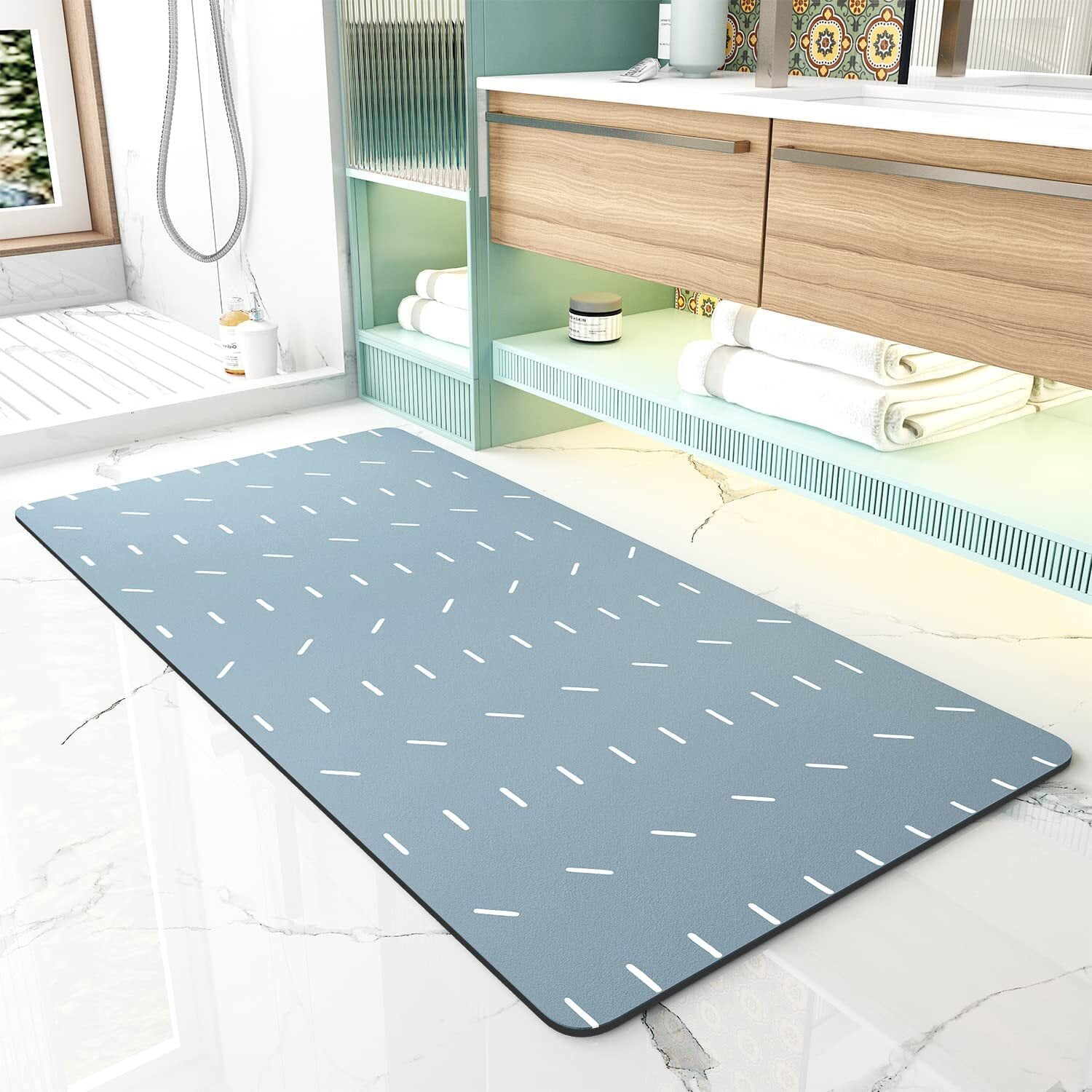 SIXHOME Blue Bathroom Rugs Super Absorbent Non Slip Quick Dry Bath Mat