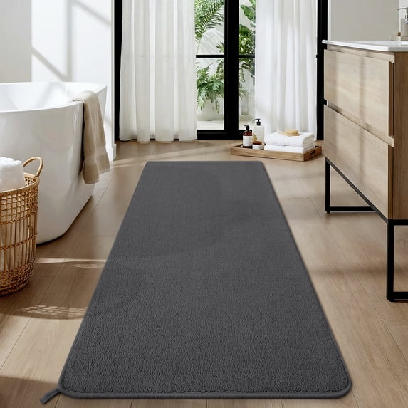 SIXHOME Knitted Loop Plush Bath Mat Soft Absorbent 2'x4' Bathroom Rug with Non-Slip Backing Quick Dry Machine Washable Bath Rug Dark Gray