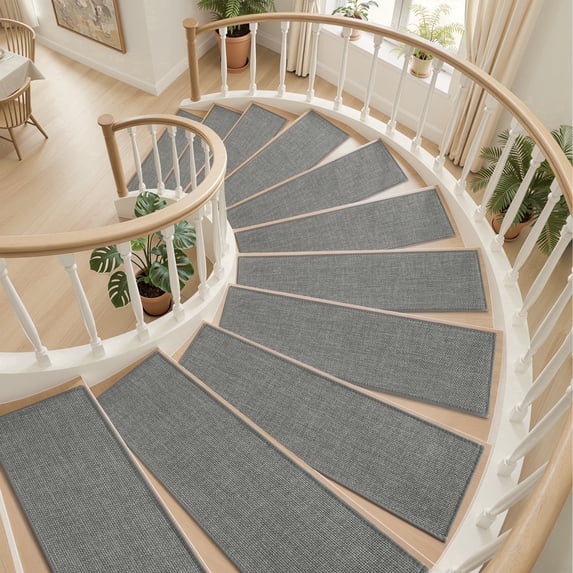 SIXHOME Non Slip Stair Treads for Wooden Steps 15 Pack 8"x30" Natural Woven Stair Rugs Carpet Stair Tread Rubber Backing Washable Polyester Stair Mats Set Indoor Gray