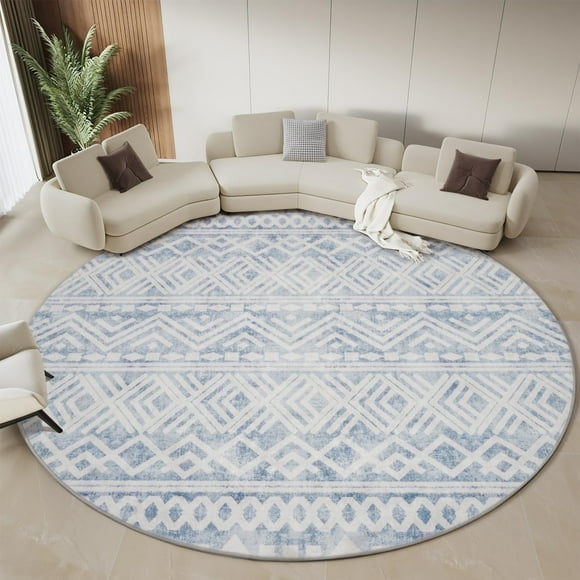 SIXHOME Boho Round Rugs for Living Room Washable Rugs 5Ft Circle Soft Modern Geometric Neutral Carpet Indoor Rug for Bedroom Dining Room Office Foldable Nonslip Round Rug Gray
